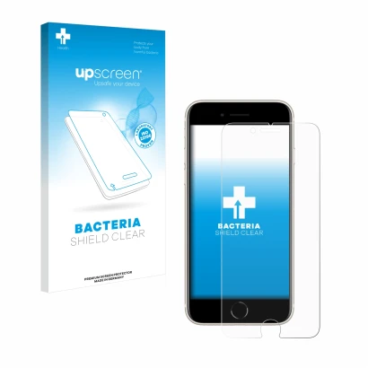 Parte frontale di una confezione del prodotto con il logo del marchio upscreen. Accanto è raffigurato il dispositivo Apple iPh