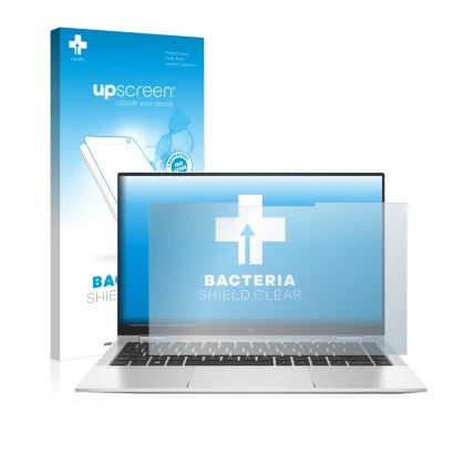 Parte frontale di una confezione del prodotto con il logo del marchio upscreen. Accanto è raffigurato il dispositivo HP Eliteb