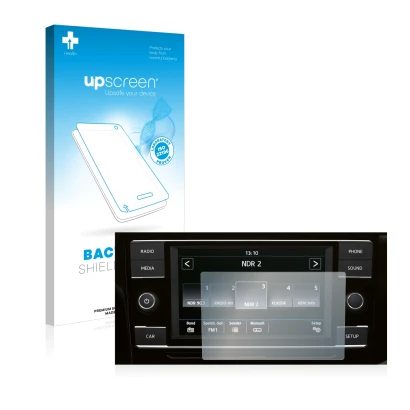 Parte frontale di una confezione del prodotto con il logo del marchio upscreen. Accanto è raffigurato il dispositivo Volkswage