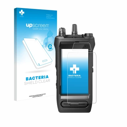 Parte frontale di una confezione del prodotto con il logo del marchio upscreen. Accanto è raffigurato il dispositivo Motorola