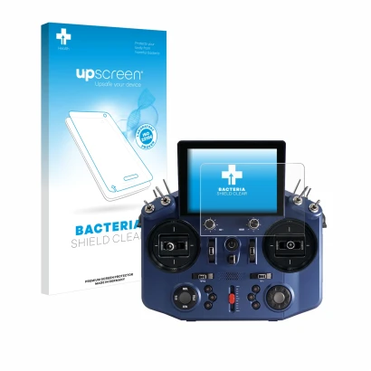 Parte frontale di una confezione del prodotto con il logo del marchio upscreen. Accanto è raffigurato il dispositivo FrSky Tan