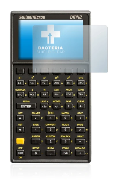 Immagine del dispositivo SwissMicros DM42 con un'ampia varietà di protezioni per lo schermo.