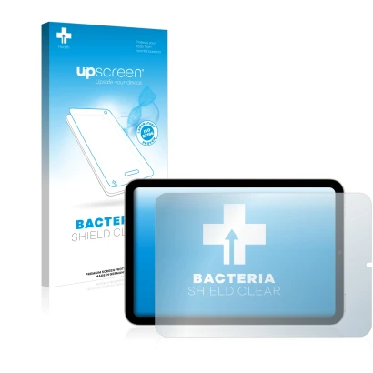 Parte frontale di una confezione del prodotto con il logo del marchio upscreen. Accanto è raffigurato il dispositivo Apple iPa