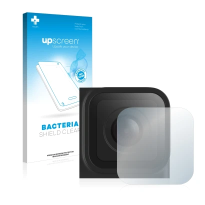 Parte frontale di una confezione del prodotto con il logo del marchio upscreen. Accanto è raffigurato il dispositivo GoPro Her