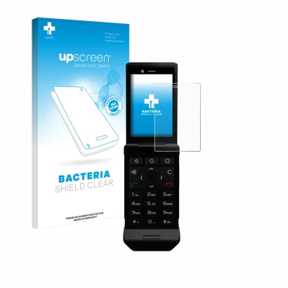 Parte frontale di una confezione del prodotto con il logo del marchio upscreen. Accanto è raffigurato il dispositivo Caterpill