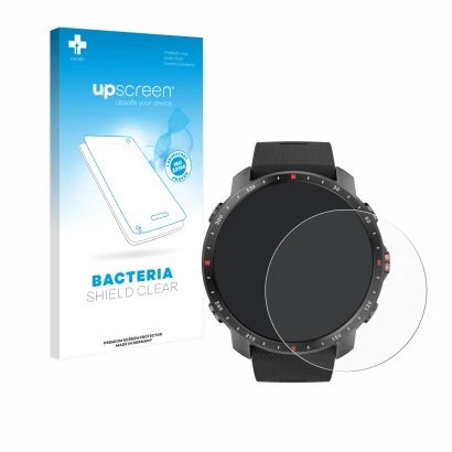 Parte frontale di una confezione del prodotto con il logo del marchio upscreen. Accanto è raffigurato il dispositivo Polar Gri