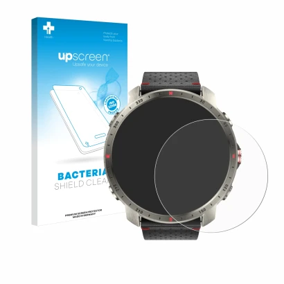 Parte frontale di una confezione del prodotto con il logo del marchio upscreen. Accanto è raffigurato il dispositivo Polar Gri