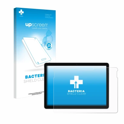 Parte frontale di una confezione del prodotto con il logo del marchio upscreen. Accanto è raffigurato il dispositivo Microsoft