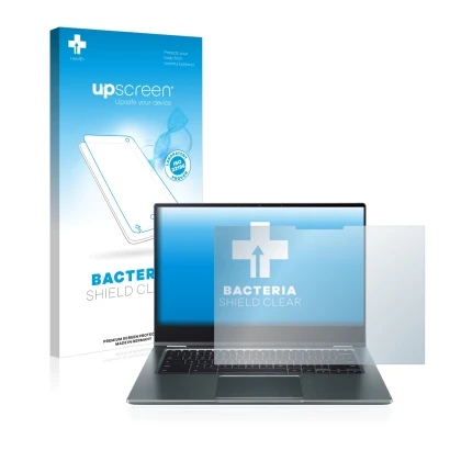 Parte frontale di una confezione del prodotto con il logo del marchio upscreen. Accanto è raffigurato il dispositivo Acer Chro