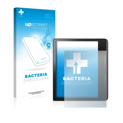 Parte frontale di una confezione del prodotto con il logo del marchio upscreen. Accanto è raffigurato il dispositivo Tolino Ep