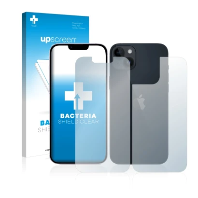 Parte frontale di una confezione del prodotto con il logo del marchio upscreen. Accanto è raffigurato il dispositivo Apple iPh