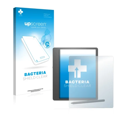 Parte frontale di una confezione del prodotto con il logo del marchio upscreen. Accanto è raffigurato il dispositivo Amazon Ki