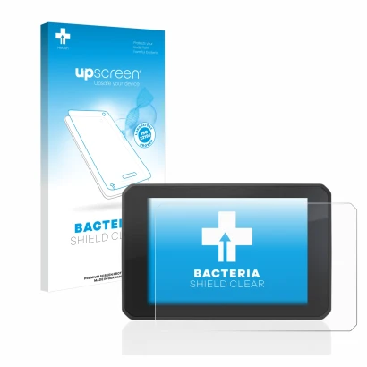 Parte frontale di una confezione del prodotto con il logo del marchio upscreen. Accanto è raffigurato il dispositivo FIT-EBIKE