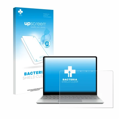 Parte frontale di una confezione del prodotto con il logo del marchio upscreen. Accanto è raffigurato il dispositivo Microsoft