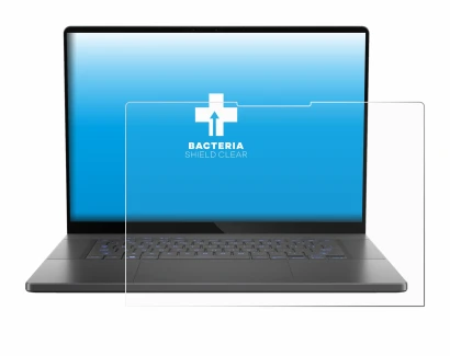 Immagine del dispositivo ASUS ROG Zephyrus G16 2024 con un'ampia varietà di protezioni per lo schermo.