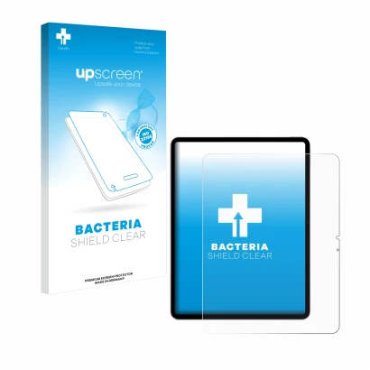 Parte frontale di una confezione del prodotto con il logo del marchio upscreen. Accanto è raffigurato il dispositivo Apple iPa