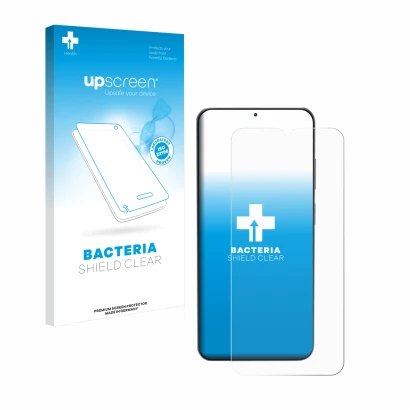 Parte frontale di una confezione del prodotto con il logo del marchio upscreen. Accanto è raffigurato il dispositivo Doogee N5