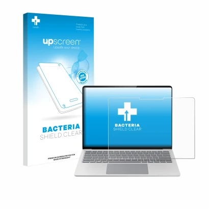 Parte frontale di una confezione del prodotto con il logo del marchio upscreen. Accanto è raffigurato il dispositivo Microsoft