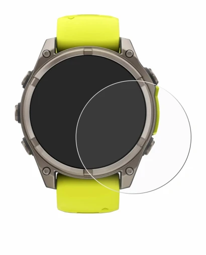 Immagine del dispositivo Garmin Fenix 8 Solar (47 mm) con un'ampia varietà di protezioni per lo schermo.