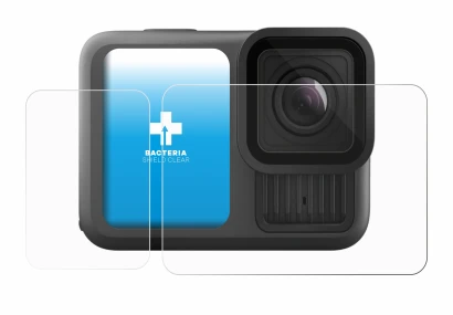 Immagine del dispositivo GoPro Hero 13 Black con un'ampia varietà di protezioni per lo schermo.