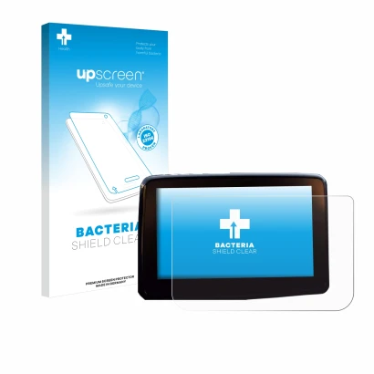 Parte frontale di una confezione del prodotto con il logo del marchio upscreen. Accanto è raffigurato il dispositivo Mazda 2 B