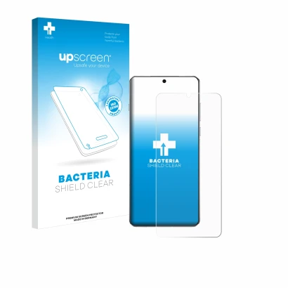 Parte frontale di una confezione del prodotto con il logo del marchio upscreen. Accanto è raffigurato il dispositivo OnePlus 1