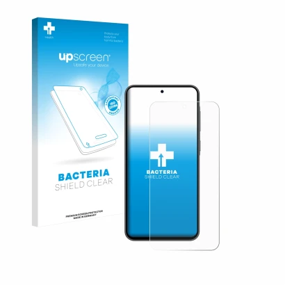 Parte frontale di una confezione del prodotto con il logo del marchio upscreen. Accanto è raffigurato il dispositivo Samsung G