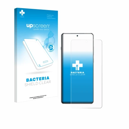 Parte frontale di una confezione del prodotto con il logo del marchio upscreen. Accanto è raffigurato il dispositivo OnePlus 1