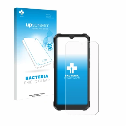 Parte frontale di una confezione del prodotto con il logo del marchio upscreen. Accanto è raffigurato il dispositivo Blackview