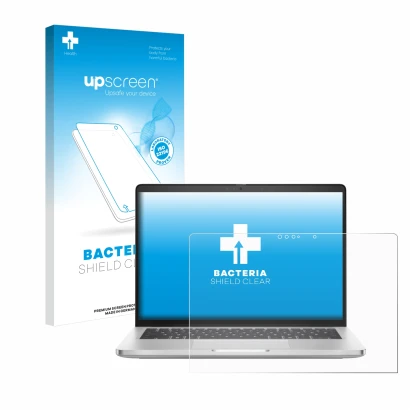 Parte frontale di una confezione del prodotto con il logo del marchio upscreen. Accanto è raffigurato il dispositivo Dell Pro