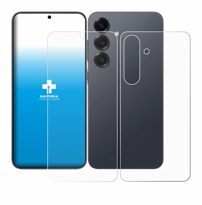 Immagine del dispositivo Samsung Galaxy S25 (Fronte+Retro) con un'ampia varietà di protezioni per lo schermo.