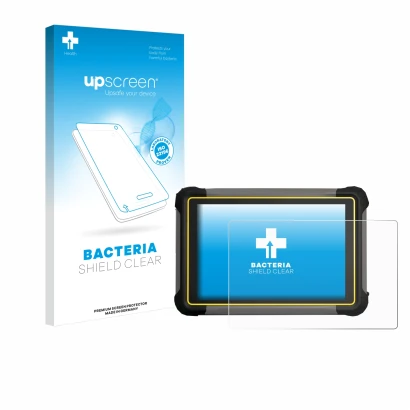 Parte frontale di una confezione del prodotto con il logo del marchio upscreen. Accanto è raffigurato il dispositivo Leica iCO