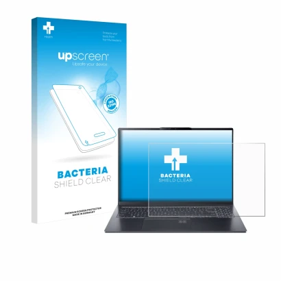 Parte frontale di una confezione del prodotto con il logo del marchio upscreen. Accanto è raffigurato il dispositivo Acer Swif