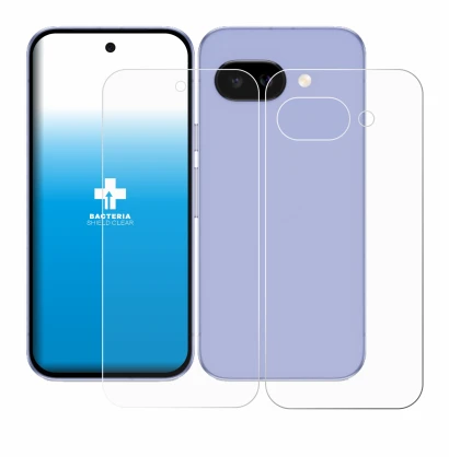 Immagine del dispositivo Google Pixel 9a (Fronte+Retro) con un'ampia varietà di protezioni per lo schermo.