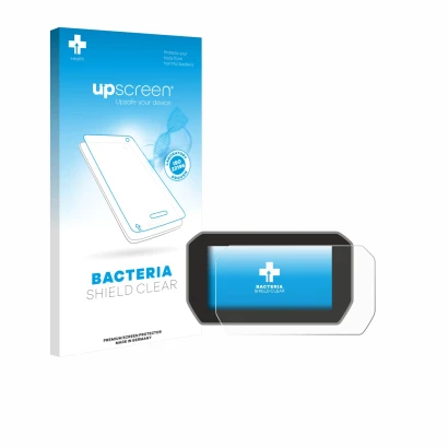 Parte frontale di una confezione del prodotto con il logo del marchio upscreen. Accanto è raffigurato il dispositivo Ducati V4