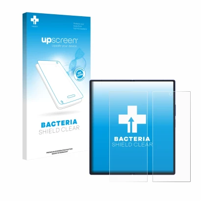 Parte frontale di una confezione del prodotto con il logo del marchio upscreen. Accanto è raffigurato il dispositivo Samsung G