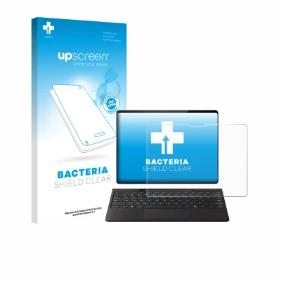 Parte frontale di una confezione del prodotto con il logo del marchio upscreen. Accanto è raffigurato il dispositivo Microsoft