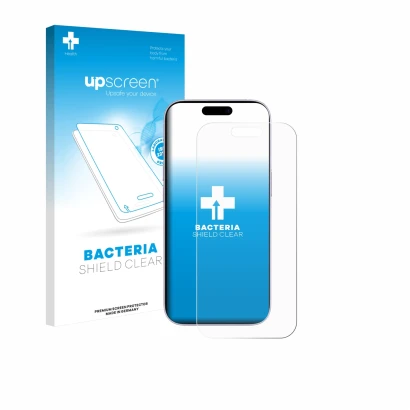 Parte frontale di una confezione del prodotto con il logo del marchio upscreen. Accanto è raffigurato il dispositivo Apple iPh