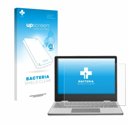 Parte frontale di una confezione del prodotto con il logo del marchio upscreen. Accanto è raffigurato il dispositivo Framework