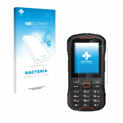 Parte frontale di una confezione del prodotto con il logo del marchio upscreen. Accanto è raffigurato il dispositivo Gigaset G