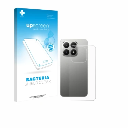 Parte frontale di una confezione del prodotto con il logo del marchio upscreen. Accanto è raffigurato il dispositivo Xiaomi 15