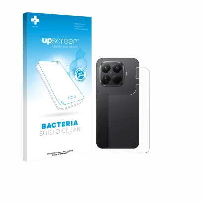 Parte frontale di una confezione del prodotto con il logo del marchio upscreen. Accanto è raffigurato il dispositivo Xiaomi 15