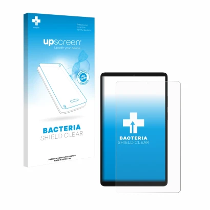 Parte frontale di una confezione del prodotto con il logo del marchio upscreen. Accanto è raffigurato il dispositivo Samsung G