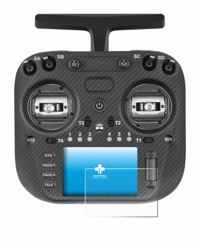 Immagine del dispositivo Radiomaster TX15 Max con un'ampia varietà di protezioni per lo schermo.