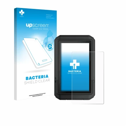 Parte frontale di una confezione del prodotto con il logo del marchio upscreen. Accanto è raffigurato il dispositivo Garmin eT