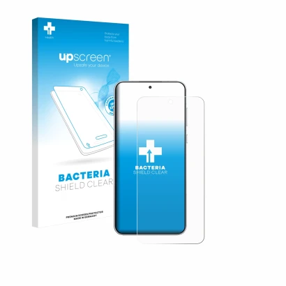 Parte frontale di una confezione del prodotto con il logo del marchio upscreen. Accanto è raffigurato il dispositivo OnePlus 1