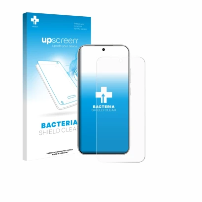 Parte frontale di una confezione del prodotto con il logo del marchio upscreen. Accanto è raffigurato il dispositivo Xiaomi Po