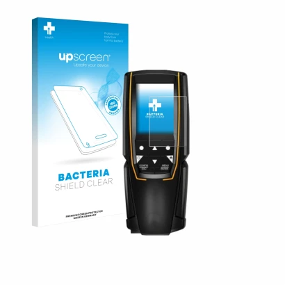 Parte frontale di una confezione del prodotto con il logo del marchio upscreen. Accanto è raffigurato il dispositivo Testo 310