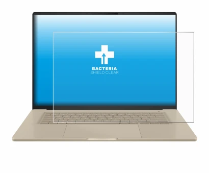 Immagine del dispositivo ASUS ZenBook A16 UX3607 con un'ampia varietà di protezioni per lo schermo.
