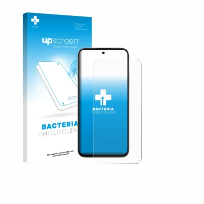 Parte frontale di una confezione del prodotto con il logo del marchio upscreen. Accanto è raffigurato il dispositivo Oppo A6c 